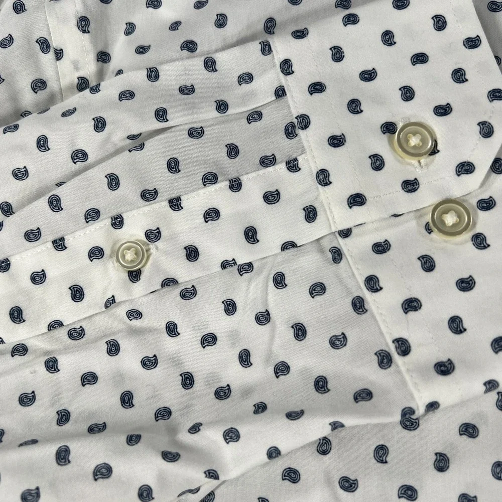 Banana Republic‎ Shirt Mens XL Extra Large White Geometric Button Up Slim Fit